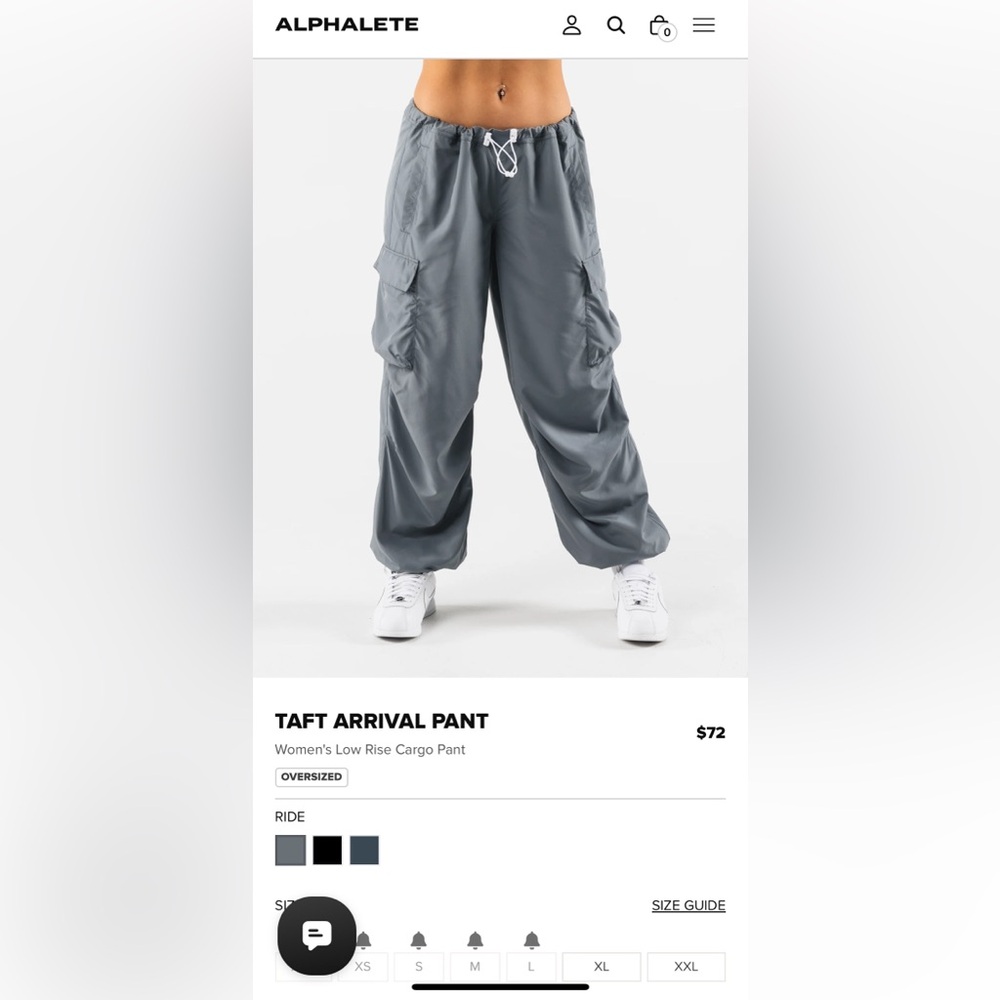 Alphalete Taft Arrival Pant Women's Low Rise Cargo Pant Oversized XXS‎ NWOT
